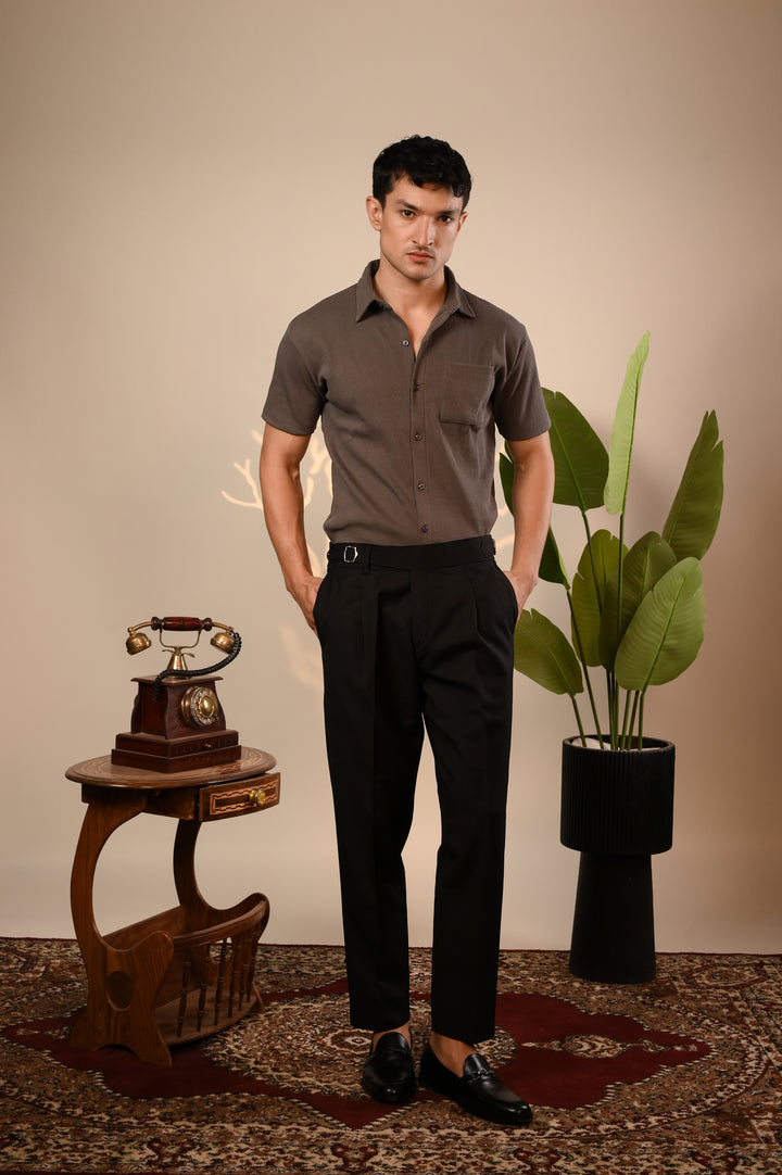 Grey Ribbed Button Down Shirt