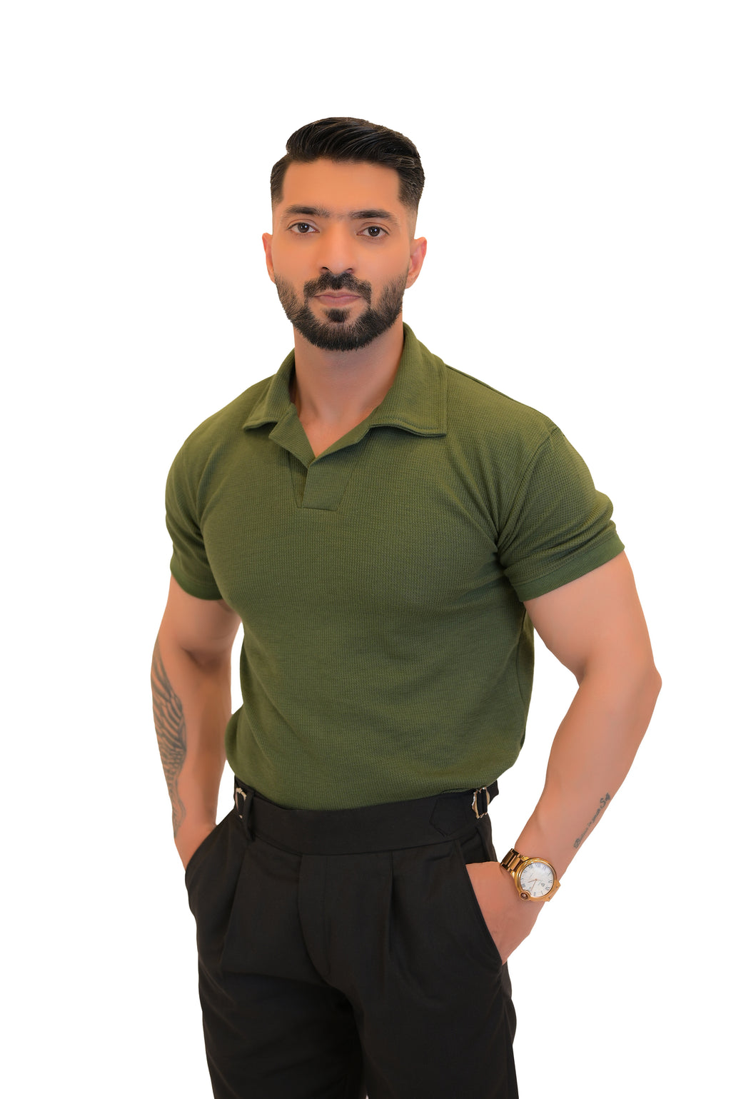 Waffle Knit Polo - Green