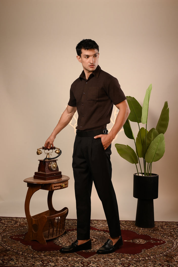 Brown Ribbed Button Down Shirt