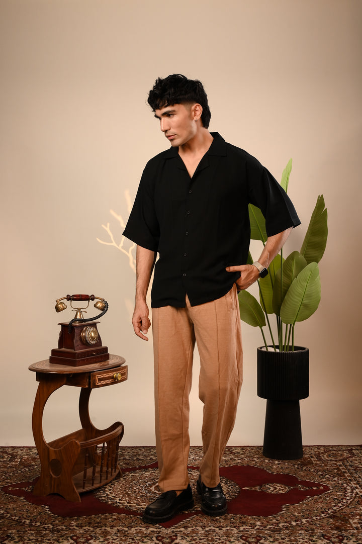 Black Oversized Cuban Collar Shirt