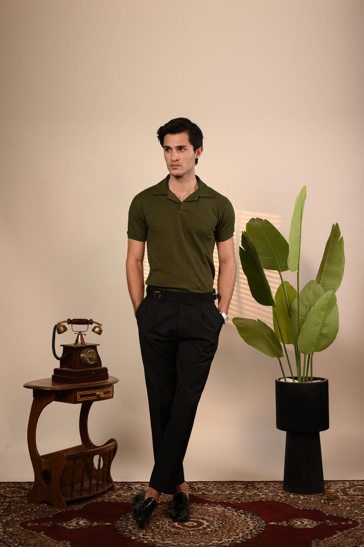 Green Waffle Knit Polo