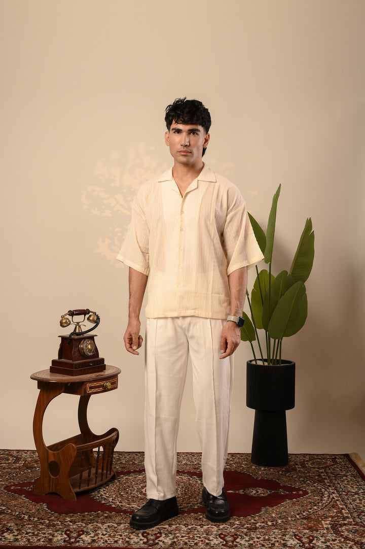 Light Cream Oversized Cuban Collar Shirt