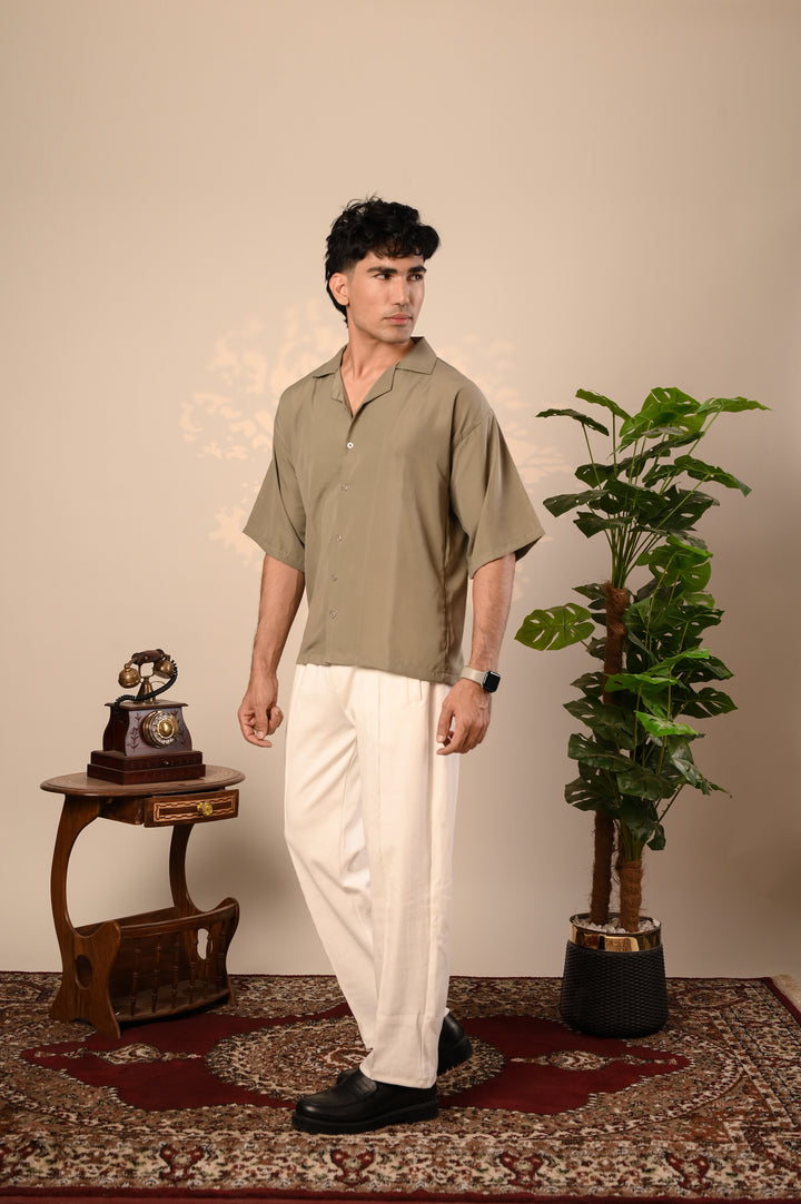 Olive Oversized Cuban Collar Shirt