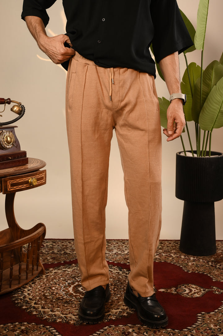 Brown Ribbed Knit Trouser