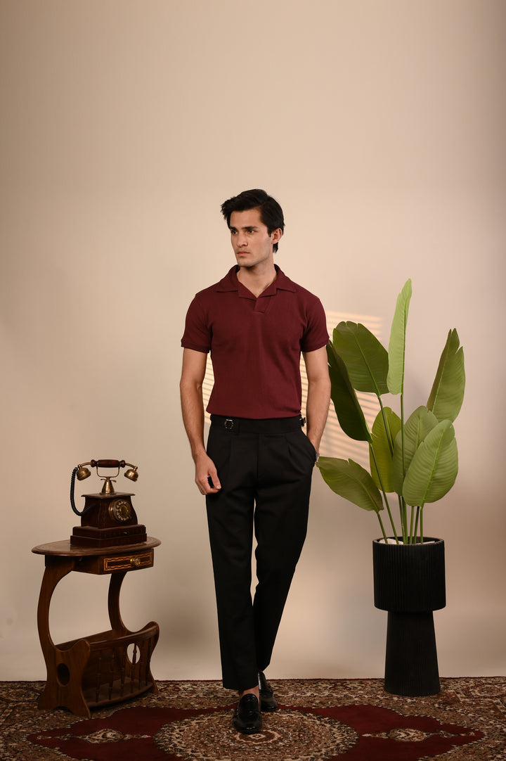 Maroon Waffle Knit Polo