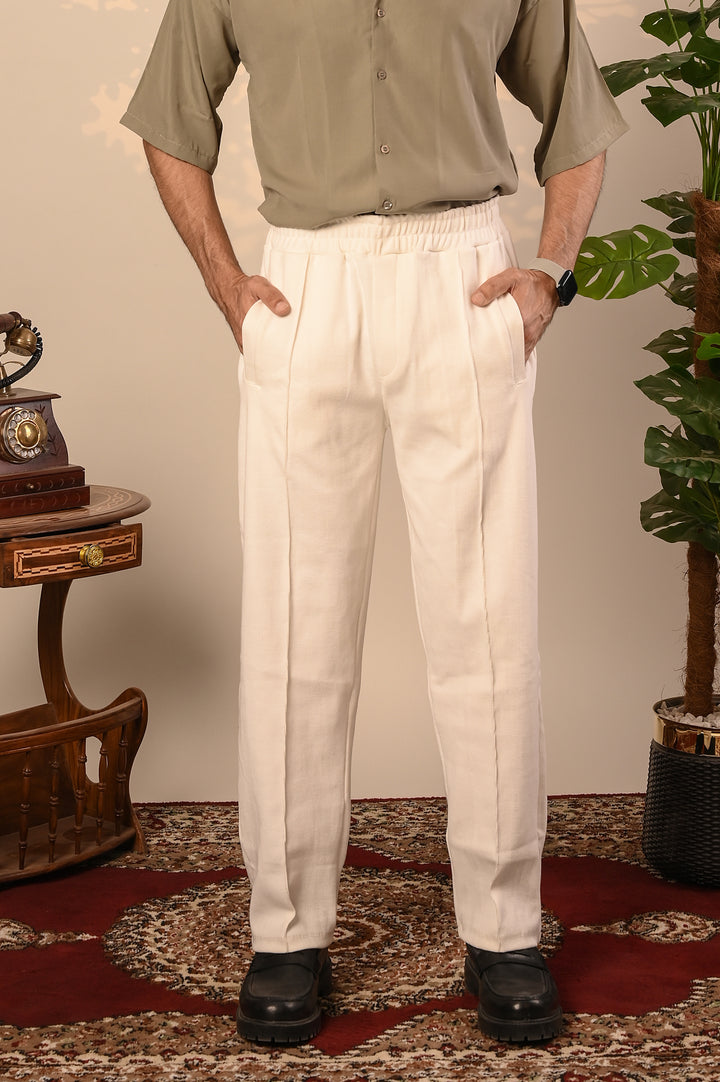 White Ribbed Knit Trouser