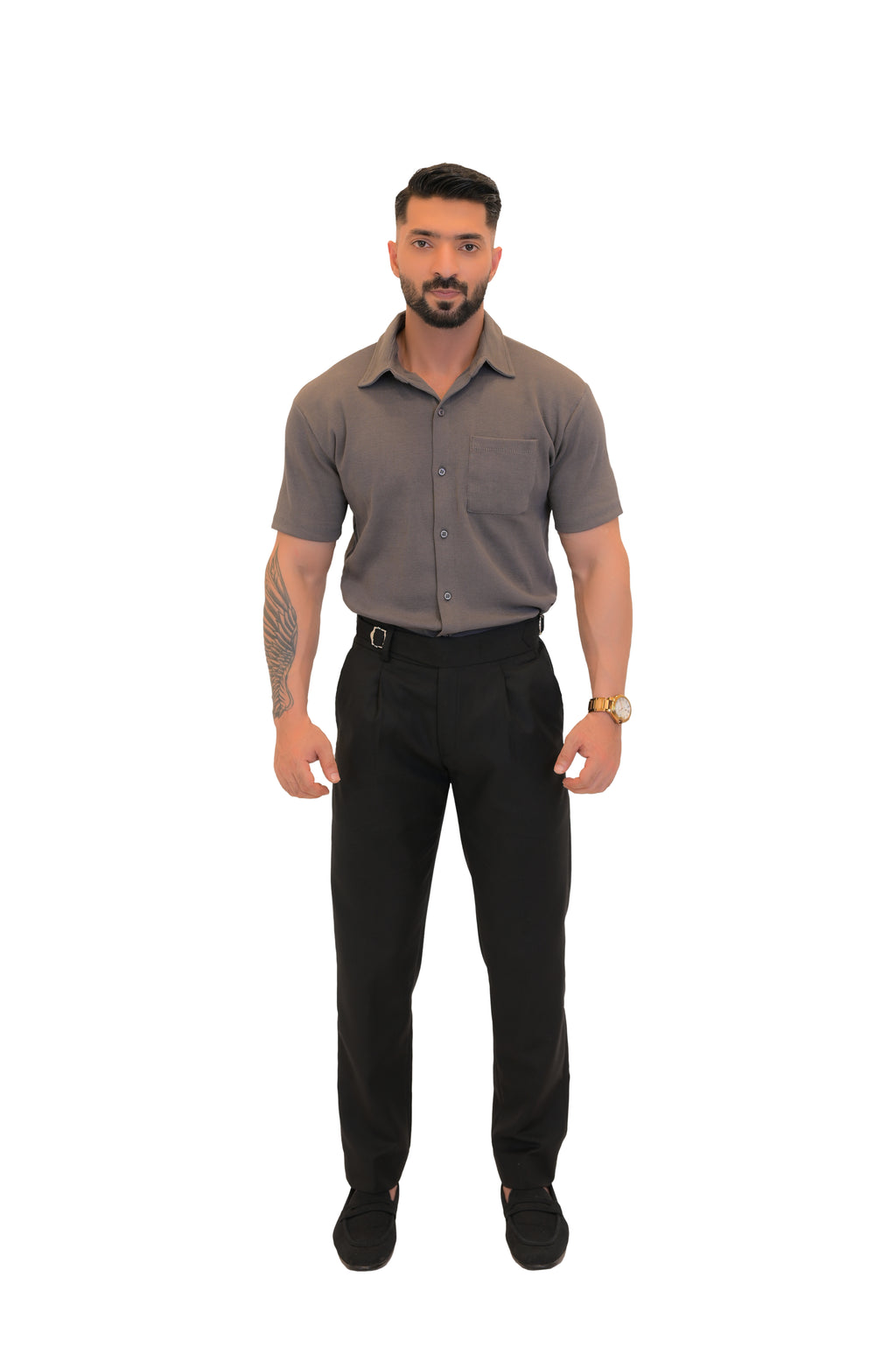 Ribbed Button-Down Shirt – Steel Grey