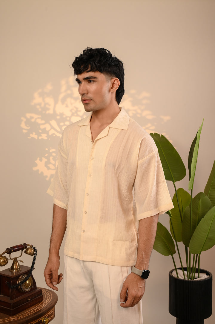 Light Cream Oversized Cuban Collar Shirt