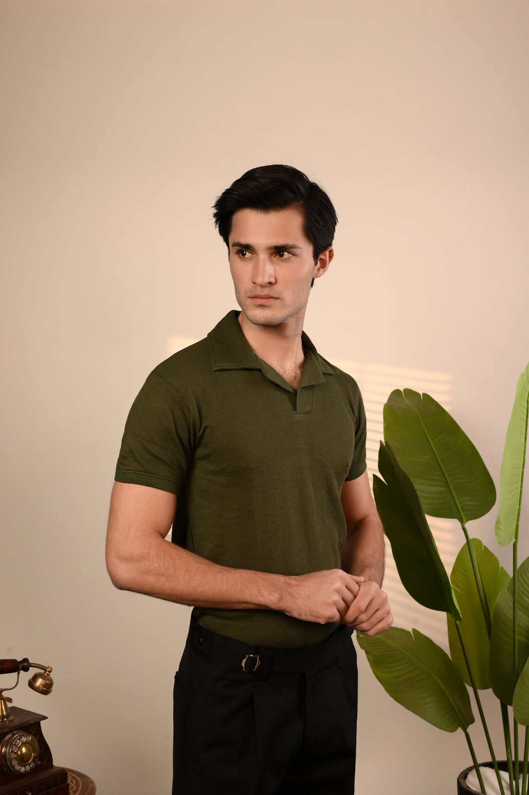 Green Waffle Knit Polo