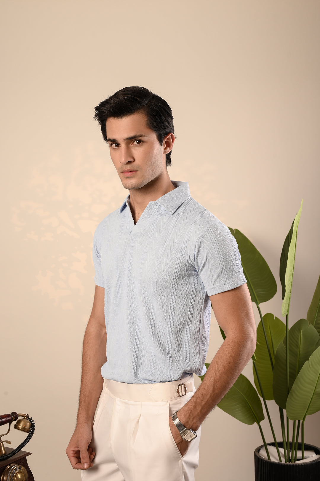 Light Blue Textured Polo
