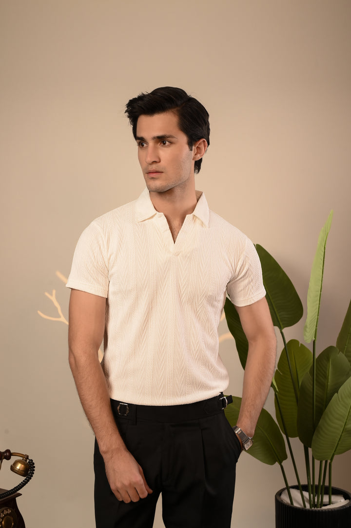 White Textured Polo