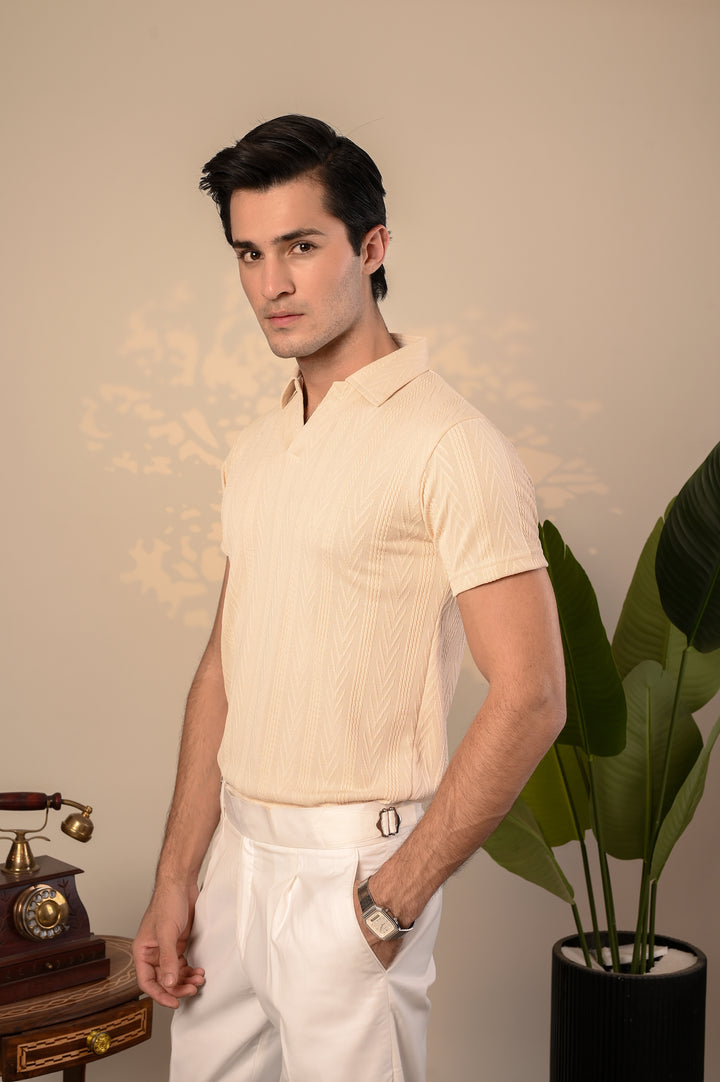 Beige Textured Polo