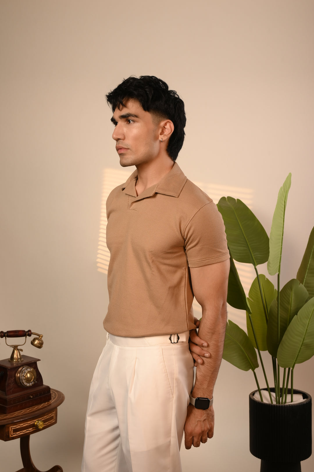 Khaki Waffle Knit Polo