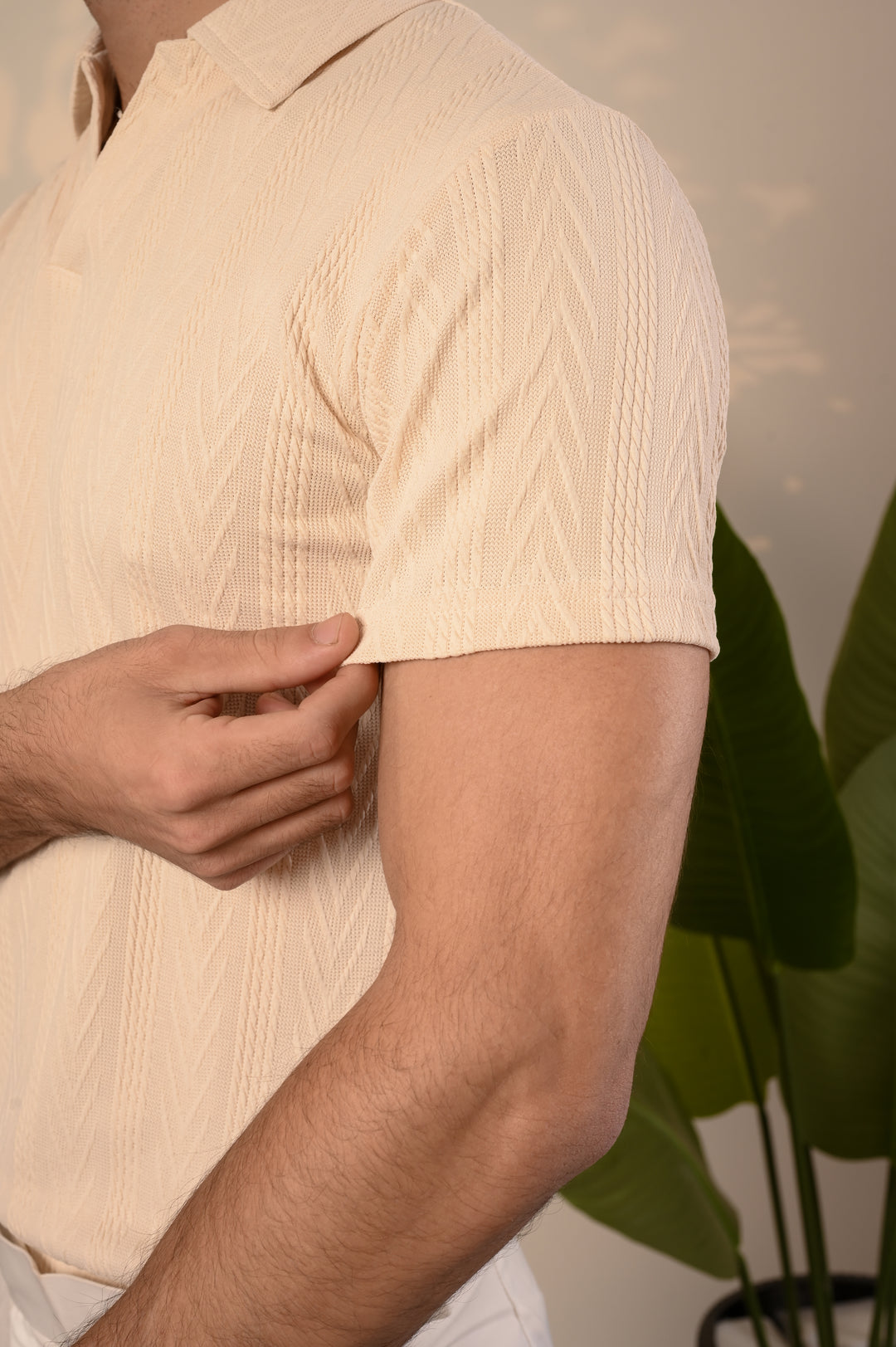 Beige Textured Polo