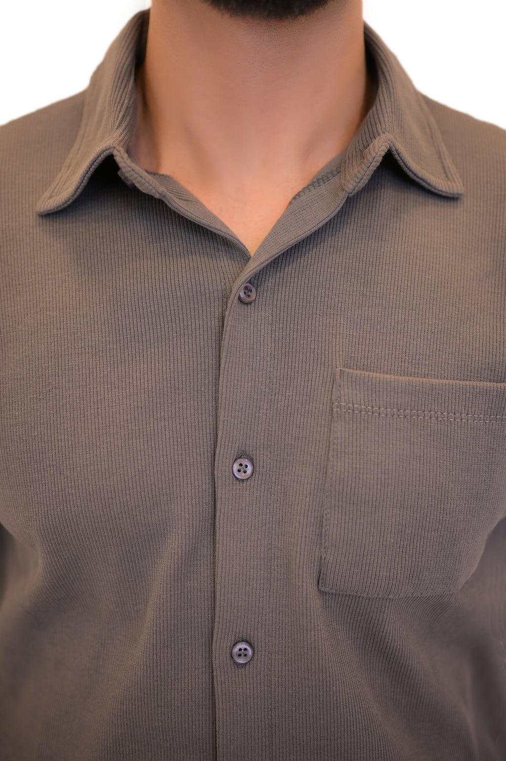 Ribbed Button-Down Shirt – Steel Grey