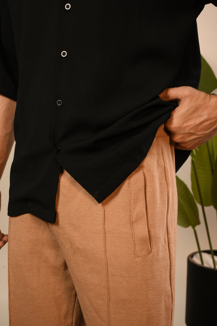 Brown Ribbed Knit Trouser