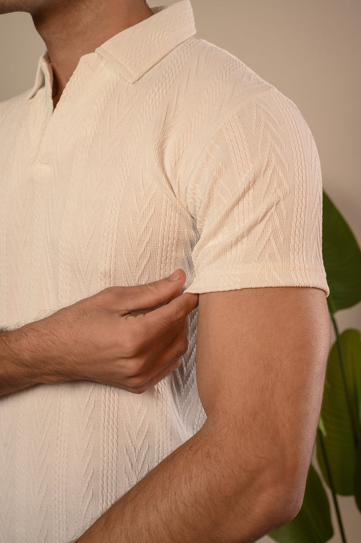 White Textured Polo