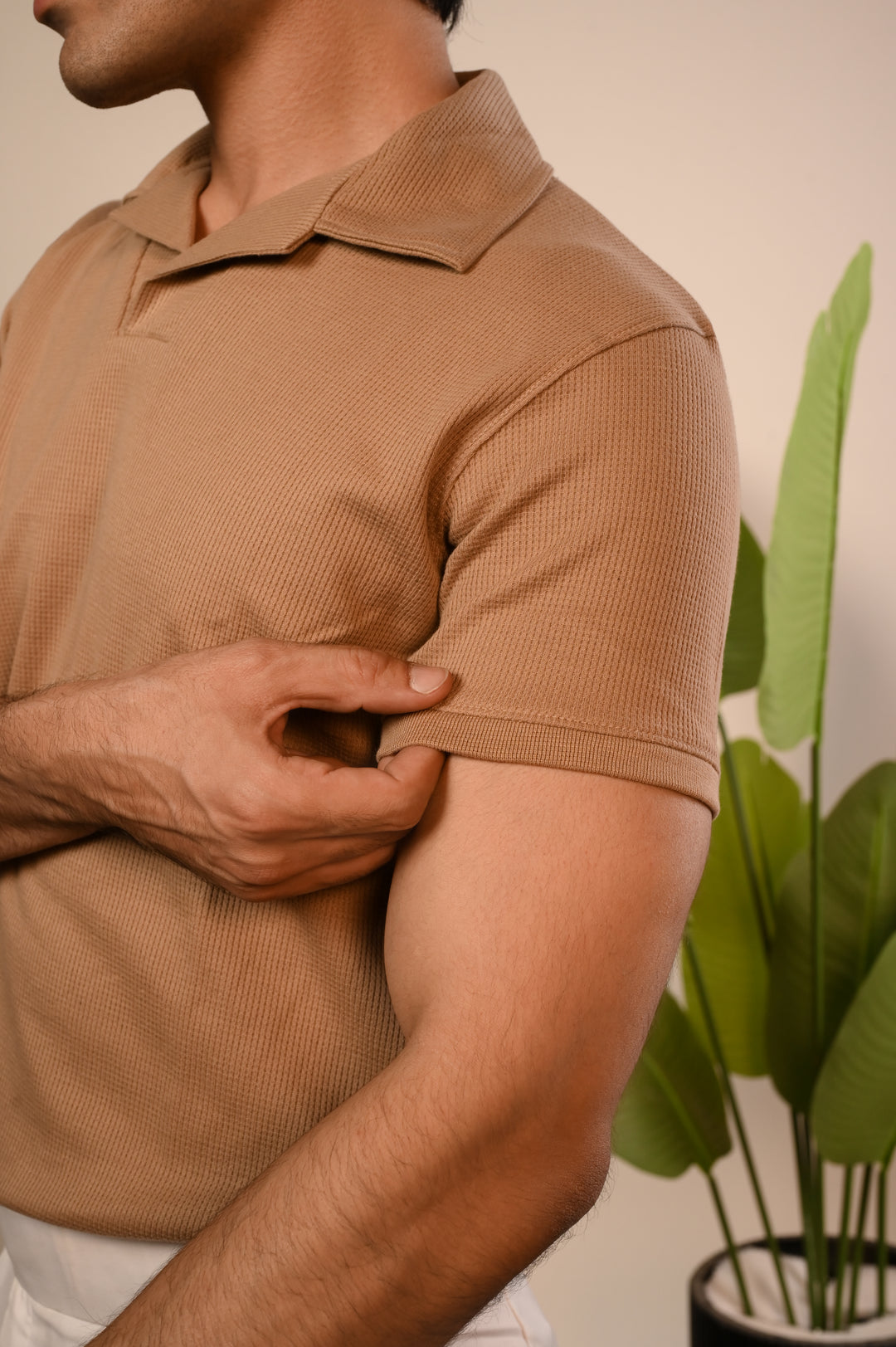 Khaki Waffle Knit Polo