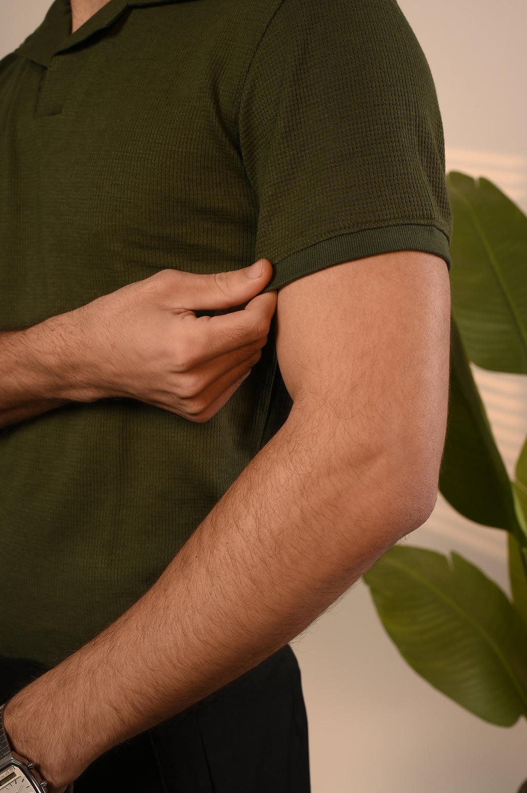 Green Waffle Knit Polo