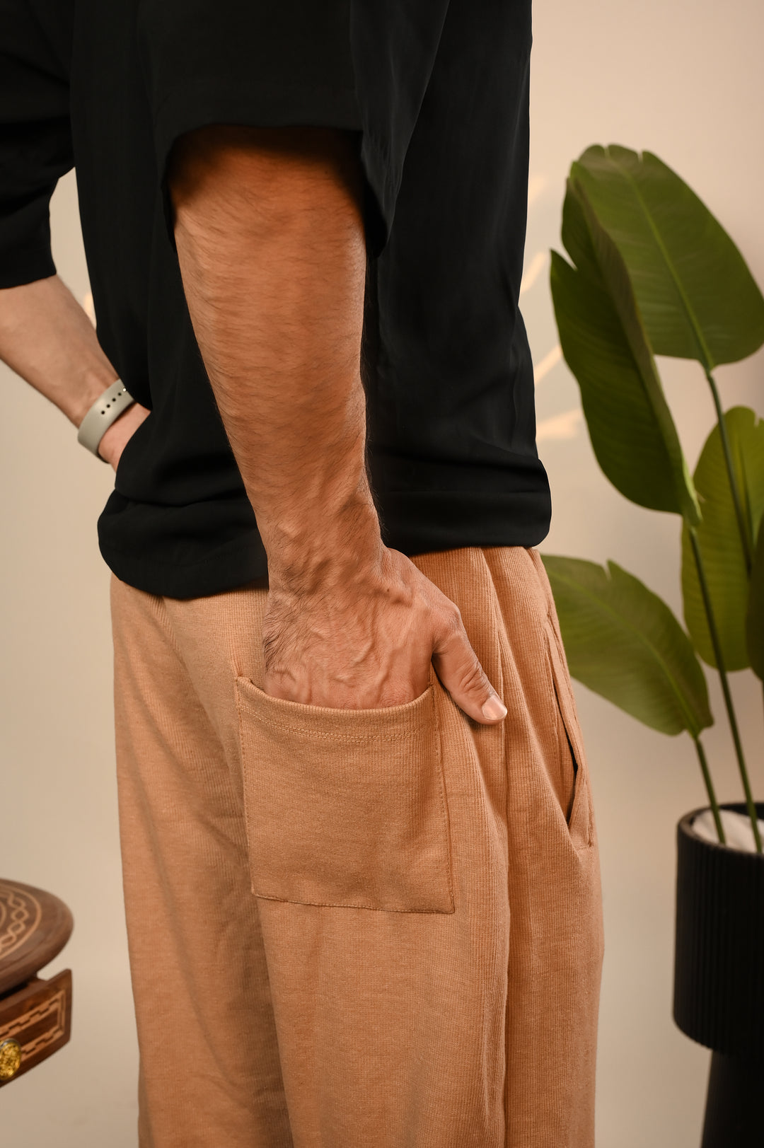 Brown Ribbed Knit Trouser