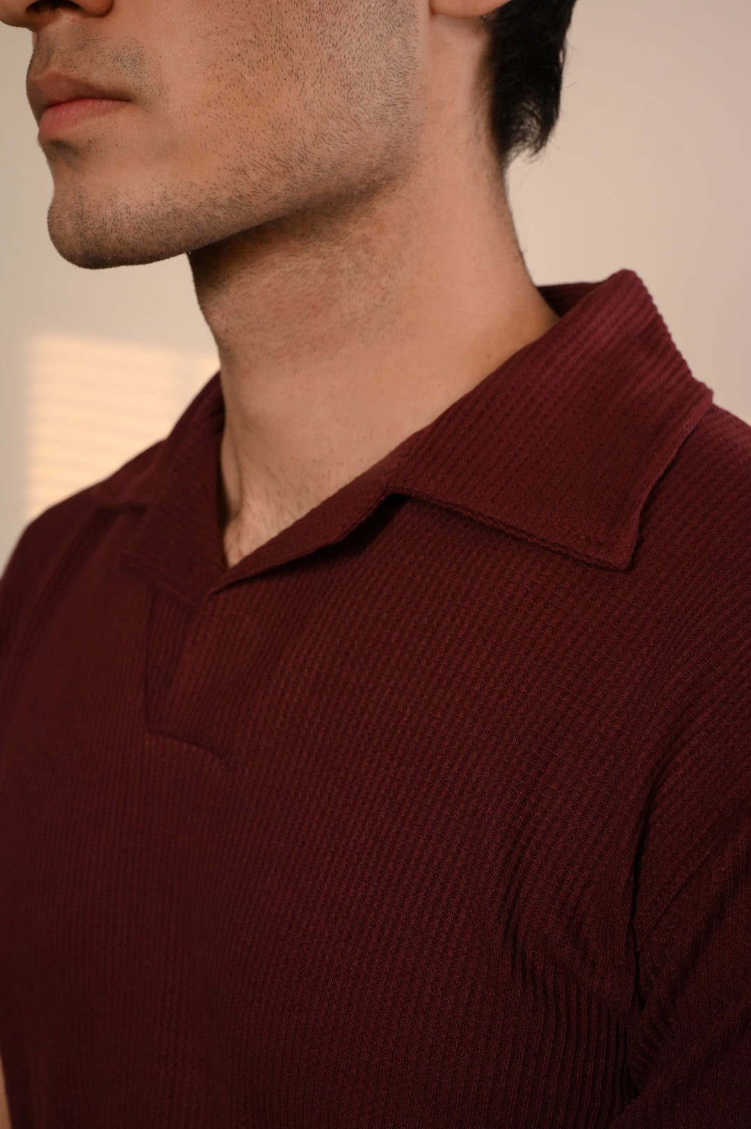 Maroon Waffle Knit Polo