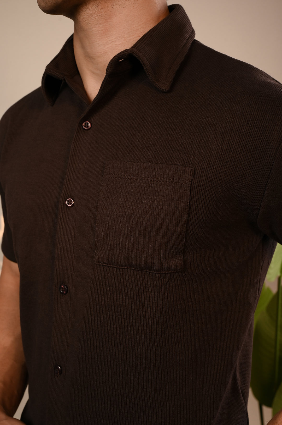 Brown Ribbed Button Down Shirt