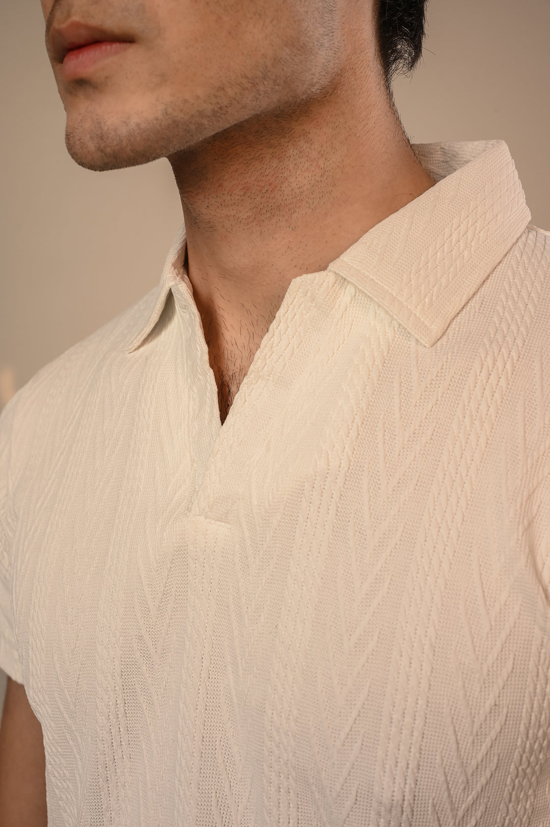 White Textured Polo