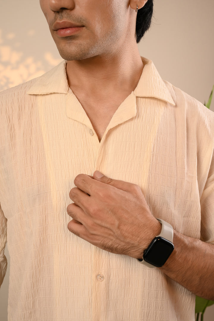 Light Cream Oversized Cuban Collar Shirt