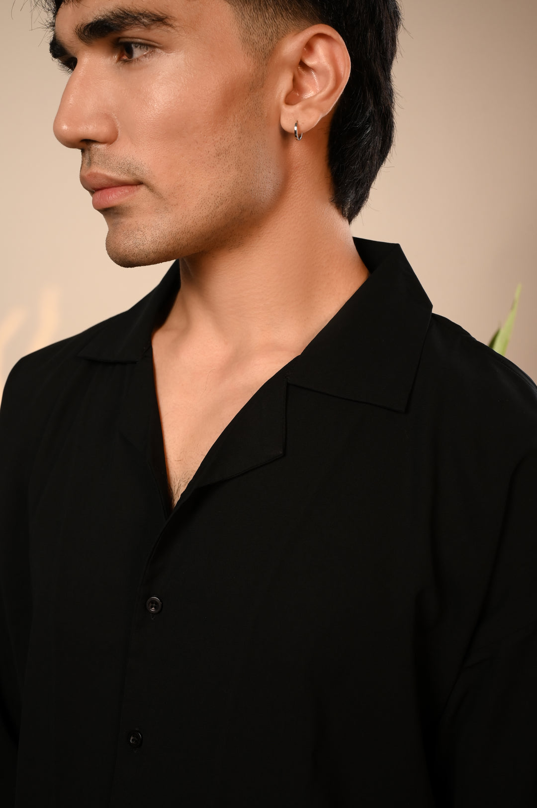 Black Oversized Cuban Collar Shirt