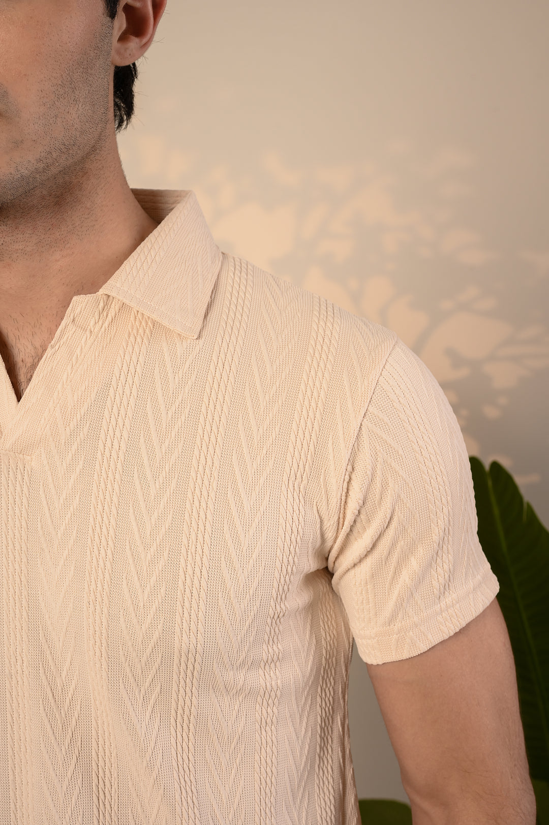 Beige Textured Polo