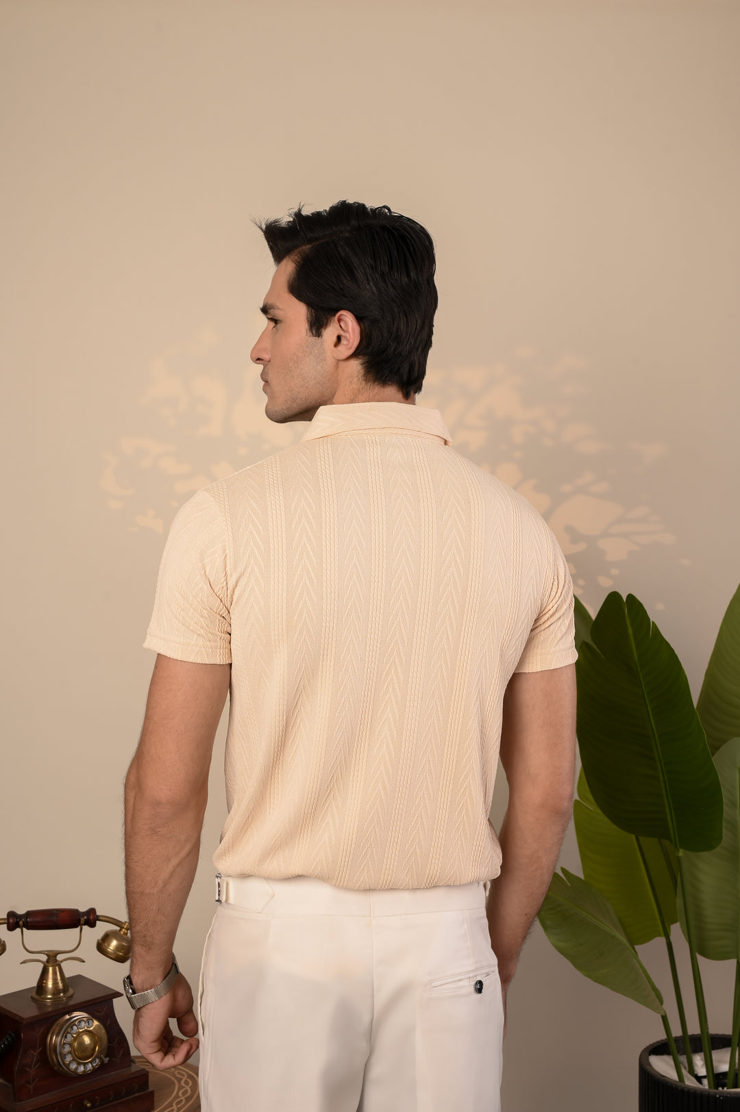 Beige Textured Polo