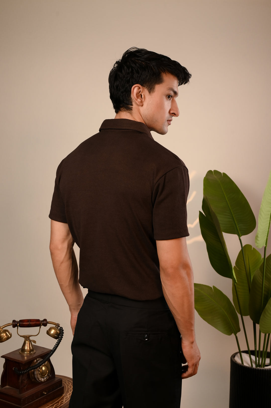 Brown Ribbed Button Down Shirt