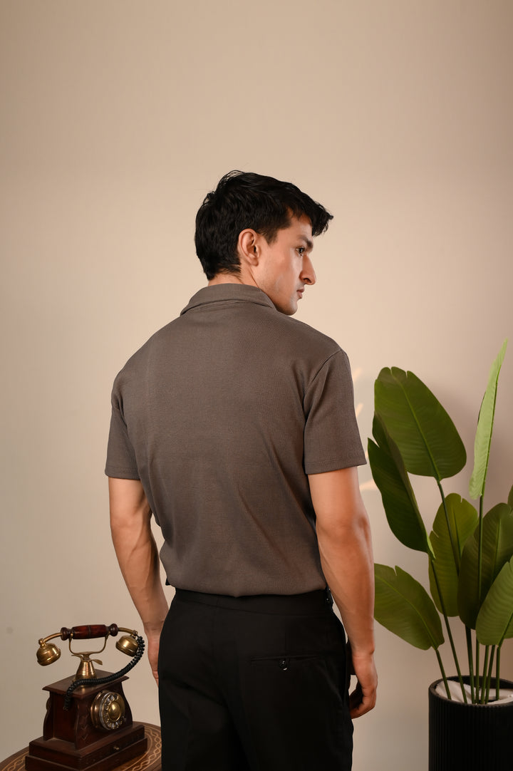 Grey Ribbed Button Down Shirt