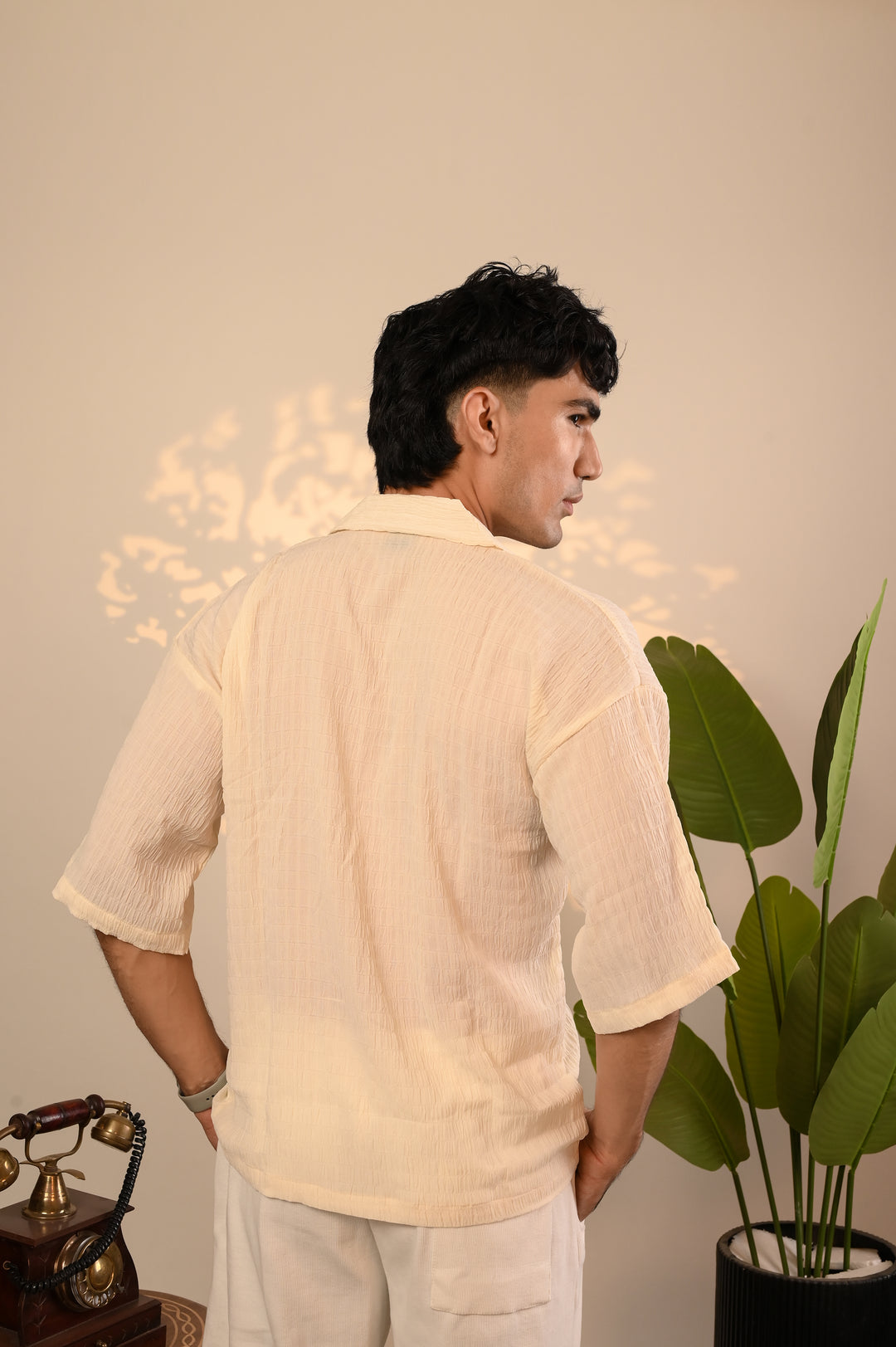 Light Cream Oversized Cuban Collar Shirt