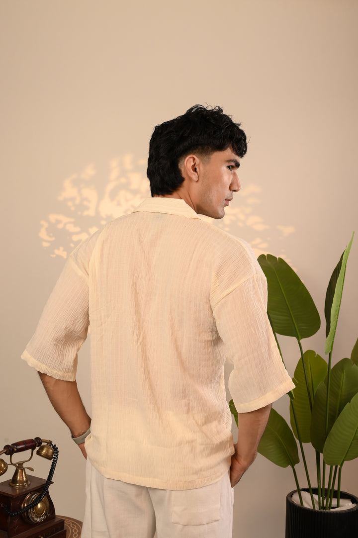 Light Cream Oversized Cuban Collar Shirt