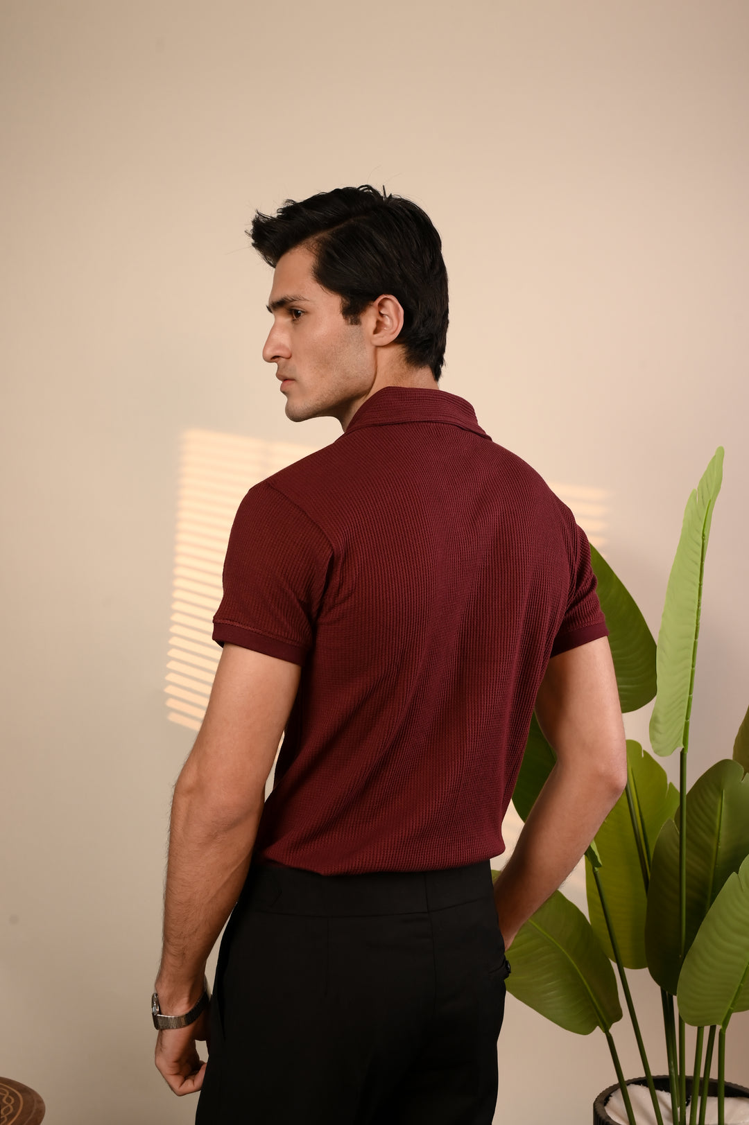 Maroon Waffle Knit Polo