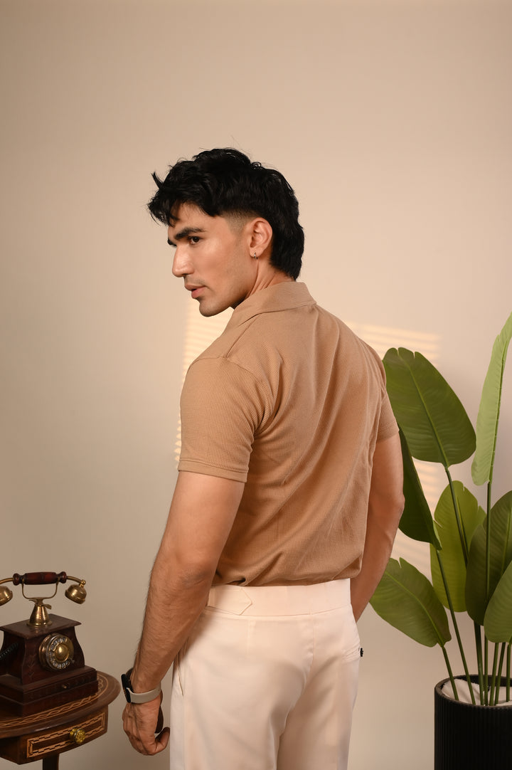 Khaki Waffle Knit Polo