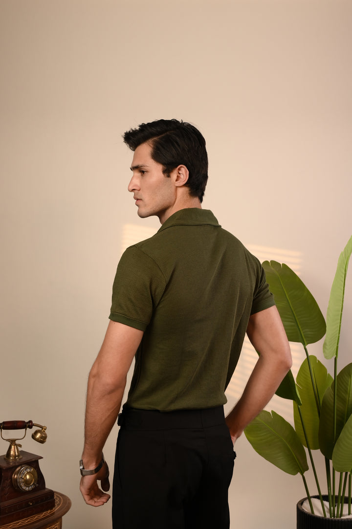 Green Waffle Knit Polo